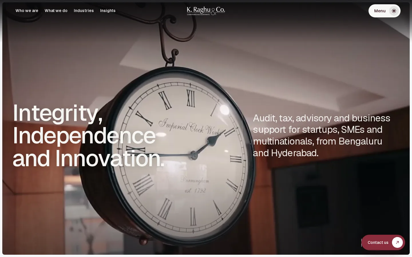 K. Raghu & Co. chartered accountants website home page: Integrity, Independence and Innovation