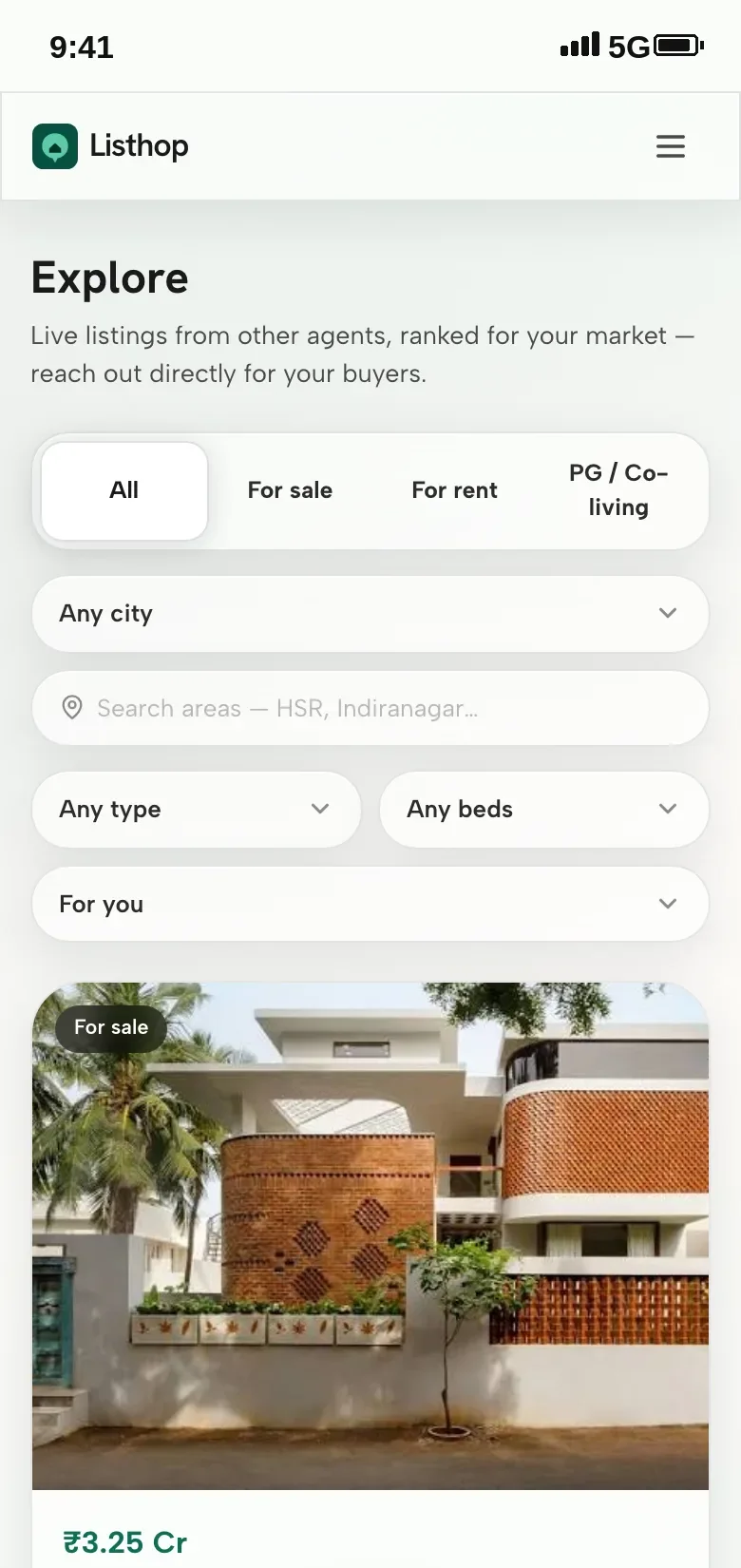Listhop Agent Hub explore feed